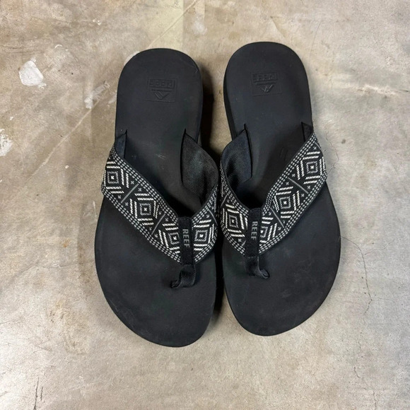 Reef Spring woven sandals flip flops womens 9 black white beach summer comfort - Picture 1 of 8